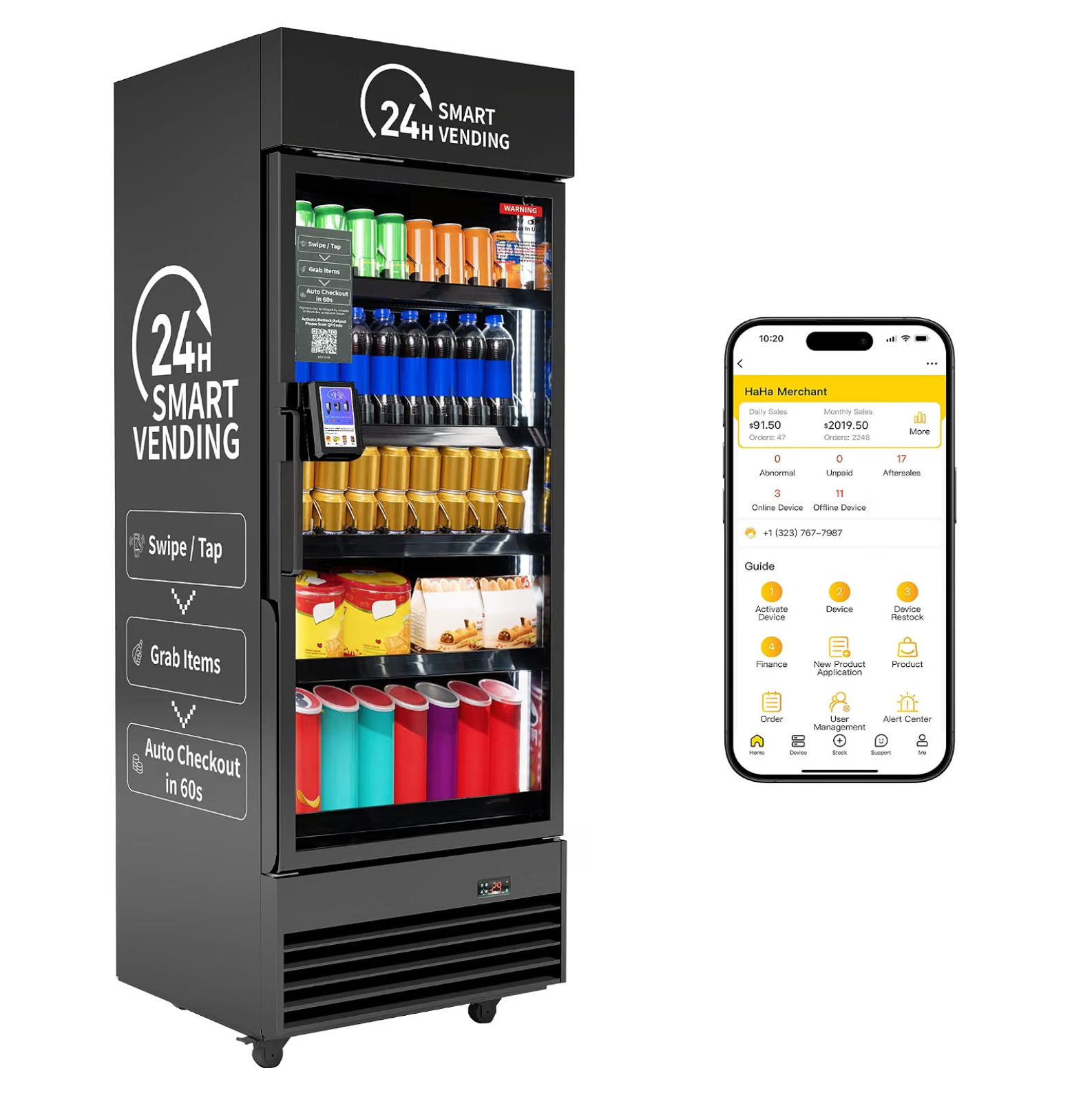 HAHA Plus 440-AI smart vending cooler and management app